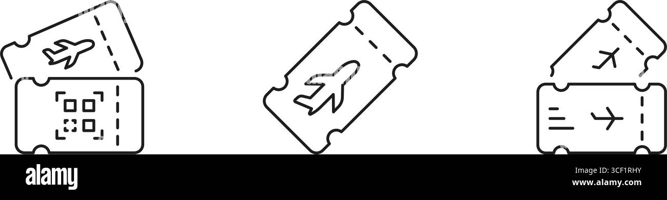 Symbolsatz Flugscheinlinie. Sammlung Von Symbolen Für Reisebuchungen, Flugreservierungen Und Bordkarten. Luftfahrt- Und Luftfahrtindustrie Stock Vektor