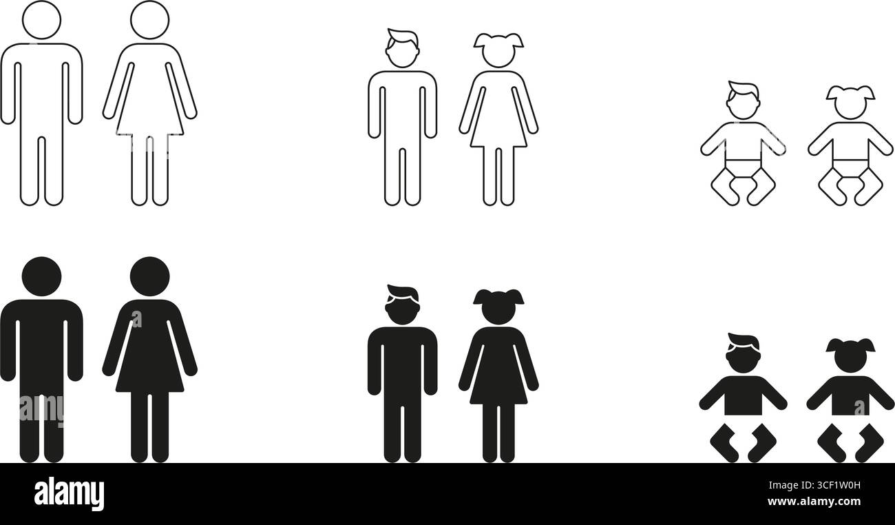 Männliche Und Weibliche Figuren Mit Kindersymbolen. Kollektion Für Familienstruktur Und Geschlecht Und Silhouette Symbol. Erziehungskonzepte Und Kinderbetreuungskonzepte Stock Vektor