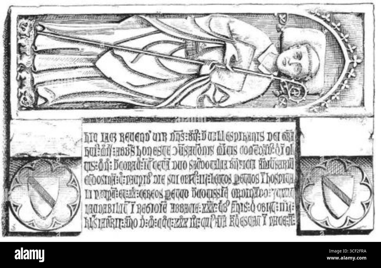 Eine Zeichnung der Urne von Abt Bernat de Vallespirans, die am 15. Juni 1884 in der Zeitschrift *Ilustració Catalana* veröffentlicht wurde. Die Urne ist ein bedeutendes historisches Artefakt, das in dieser Illustration aus dem 19. Jahrhundert dargestellt wird. Stockfoto