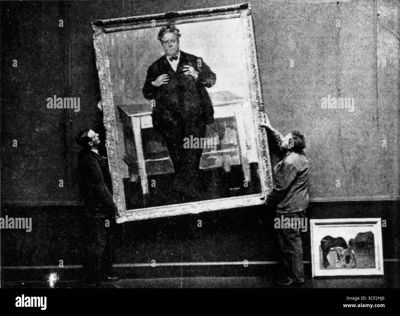 Am 4. Mai 1940 wurden die Vorbereitungen für die belgische Kunstausstellung im Rijksmuseum in Amsterdam durchgeführt, wobei Opsomers Porträt von Felix Timmermans unter den zu sehenden Werken zu sehen war. Stockfoto