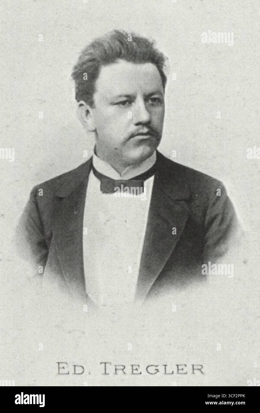 Porträt von Eduard Tregler (1868–1932), einem tschechischen Organist, Komponisten und Pädagogen. Bekannt für seinen Einfluss auf die tschechische Musik und Bildung im späten 19. Und frühen 20. Jahrhundert. Stockfoto
