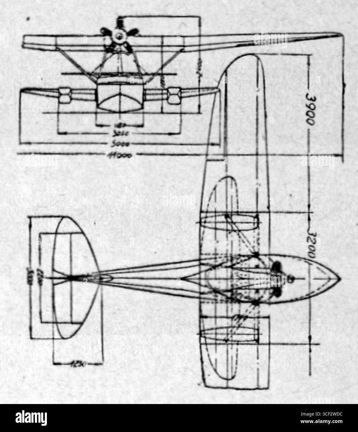 Entwurfsskizze vom 17. Juni 1929 des Shavrov SH-1 mit Walter NZ-60-Motor, Layout 2. Ein späterer Vorschlag nutzte den Walter NZ-85-Motor. Stockfoto