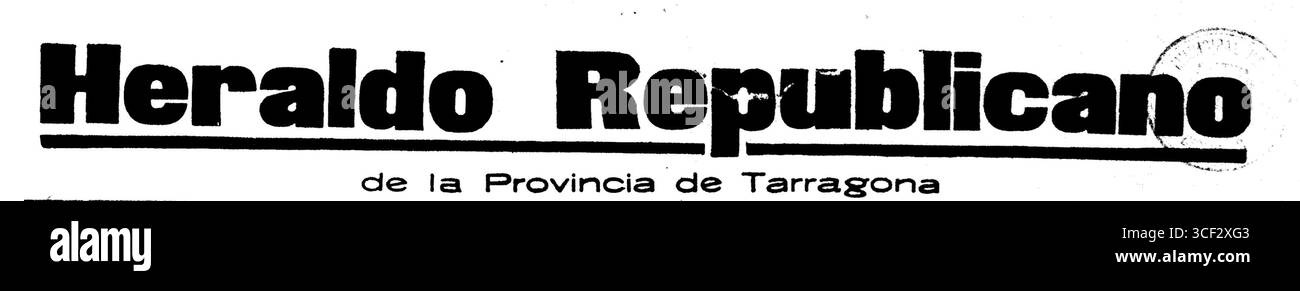 Die Heraldo Republicano de la Província de Tarragona war eine katalanische Wochenzeitung, die 1932 mit Lerrouxismus-politischen Tendenzen aktiv war. Sie repräsentierte die republikanischen und liberalen Bewegungen in Tarragona. Stockfoto