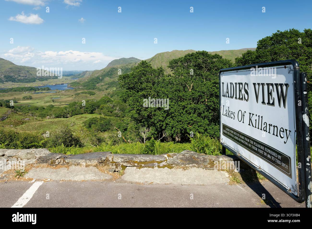 Blick auf den Upper Lake vom Aussichtspunkt Ladie's View im Killarney National Park, Ring of Kerry, Provinz Munster, County Kerry, Irland Stockfoto