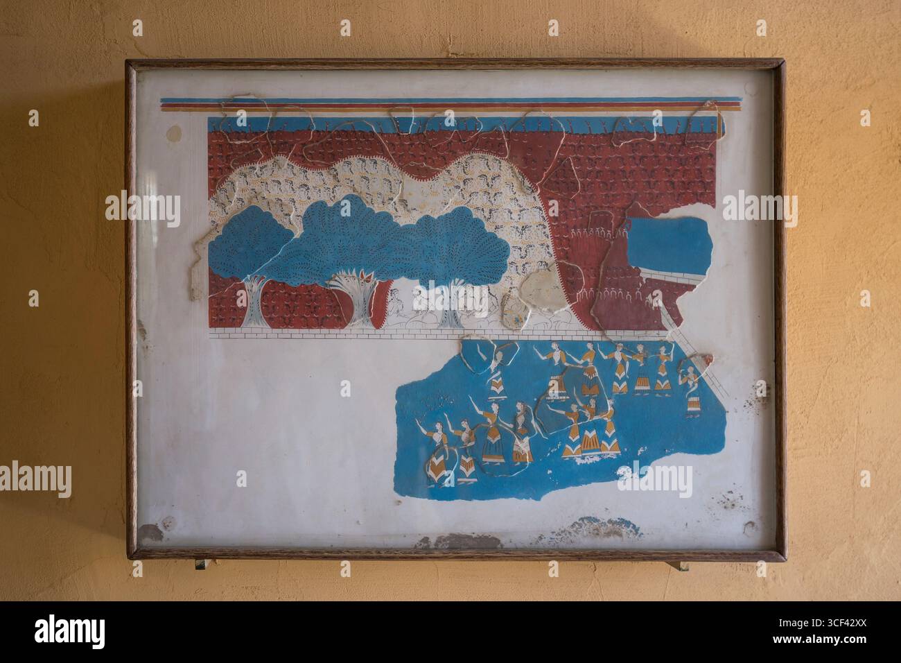 Wandmalerei, minoischer Palast von Knossos, in der Nähe von Iraklion (Heraklion), Kreta, Griechenland, Europa Stockfoto