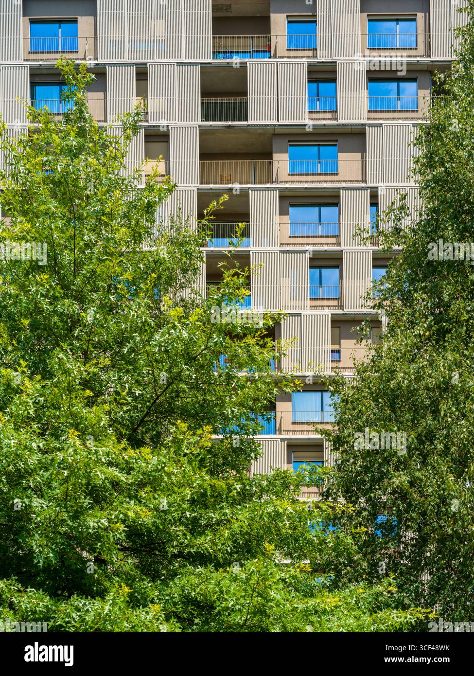 Schweiz, Zürich, Wohngebäude, Fassade, Bäume, auf dem Land leben Stockfoto