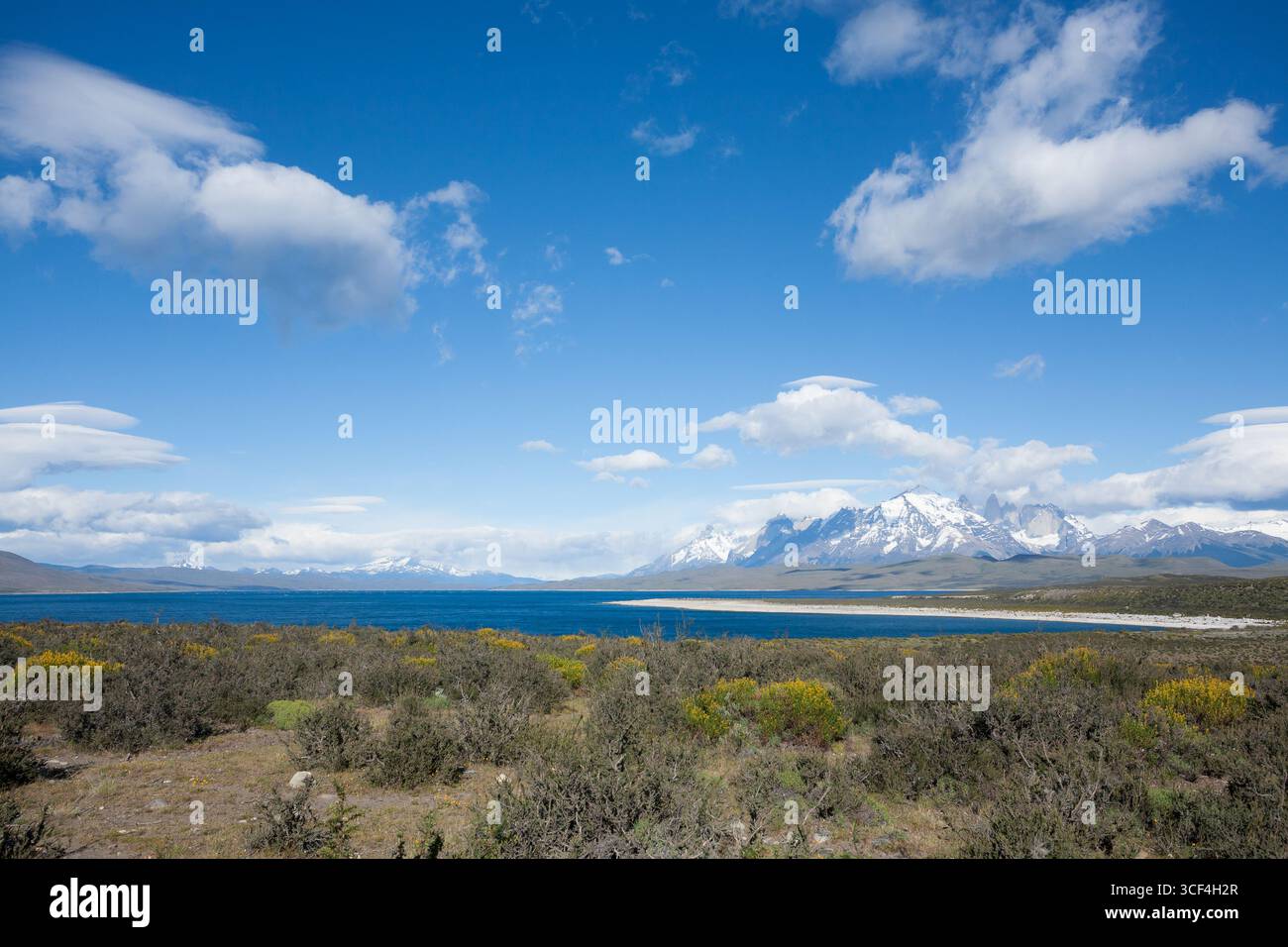 Sarmiento Seeblick, Torres del Paine Nationalpark, Chile. Chilenischen Patagonien Landschaft Stockfoto