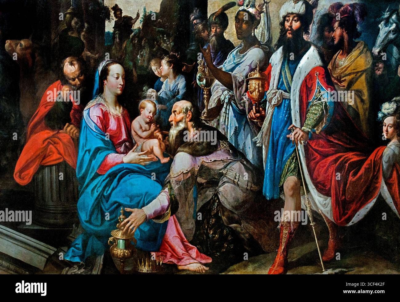 Georges Lallemand - Lallemant 1575-1636 Verehrung der Könige 1629 Frankreich französisches Lille Museum Frankreich. ( Anbetung, Magi, Anbetung der Könige, Geburt Jesu, drei Magi, dargestellt als Könige, fanden Jesus, indem sie einem Stern folgten, legten ihm Geschenke von Gold, Weihrauch und Myrrhe vor und beteten ihn an, ) Stockfoto