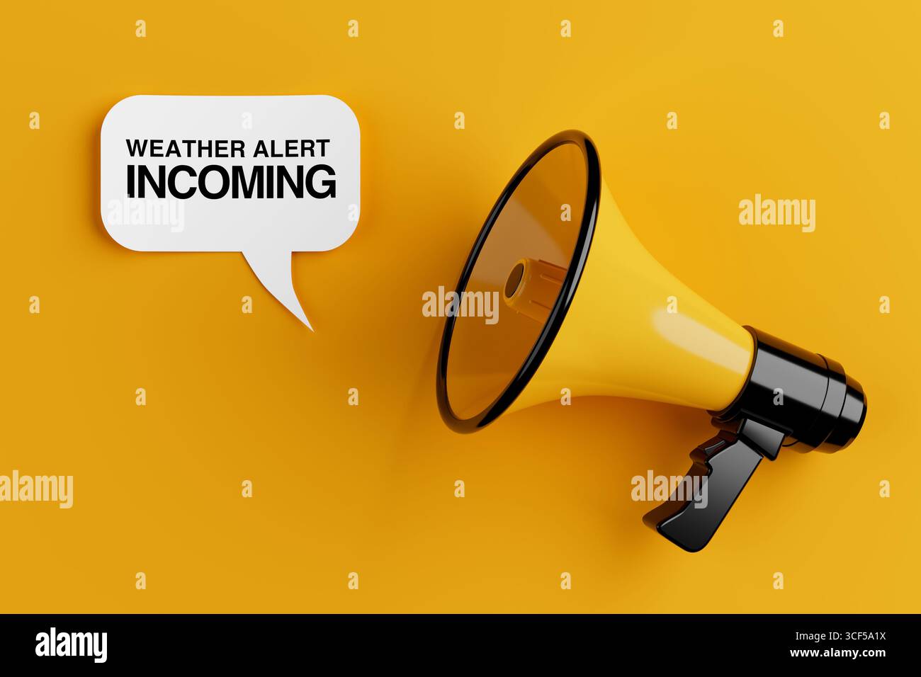 Kommunikationssymbol Für Öffentliche Sicherheit. Konzept Für Unwettermeldungen. Gelbes Megaphon Mit Sprechblase, Die Wetternotalarm Auf Yel Angibt Stockfoto