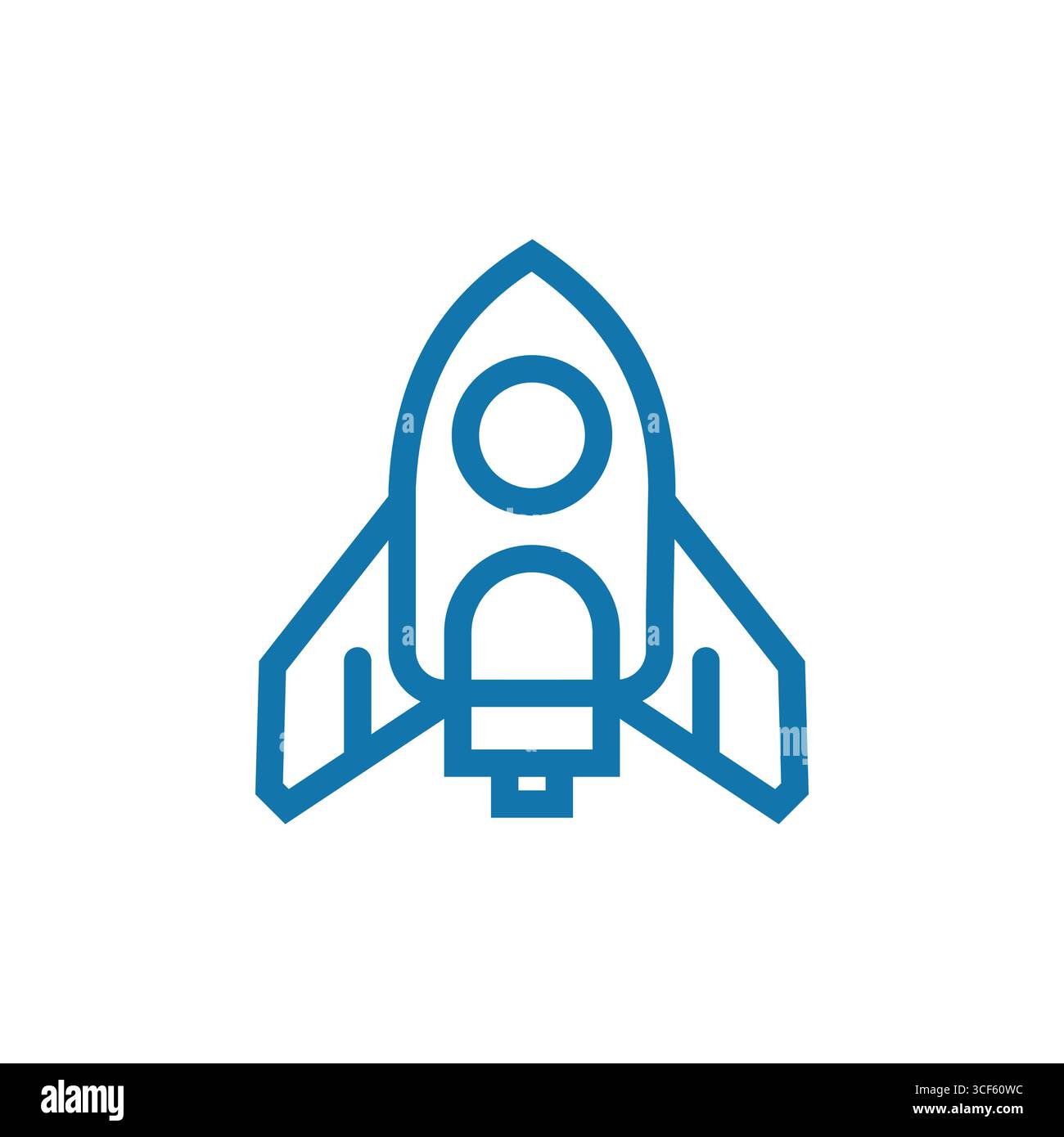Einfaches Line Vector Rocket Symbol in blau auf weißem Hintergrund Stock Vektor