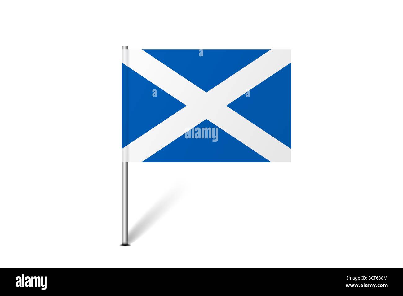 Schottland-Flagge - Karte Pin-Flagge, die eine kulturelle Identität und ein kulturelles Erbe des Landes repräsentiert. Das Wesen des nationalen Stolzes und der Einheit. Kennung der Kartenstecknadel hängt auf weißem Hintergrund Stock Vektor