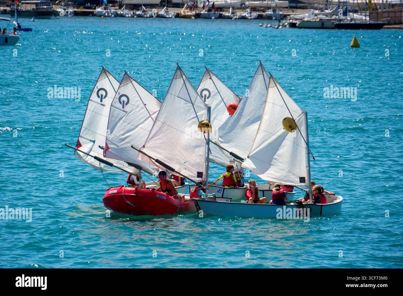 LAC d’Annecy , Annecy , See, Segelboote, Segelschule, Wassersport, Haute Savoie, Frankreich, Auvergne-Rhone-Alpes, Europa Stockfoto