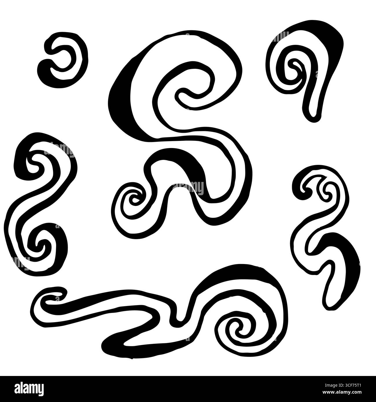 Set von Wirbeln. Lineare Vektorsymbole ohne Hintergrund. Stockfoto