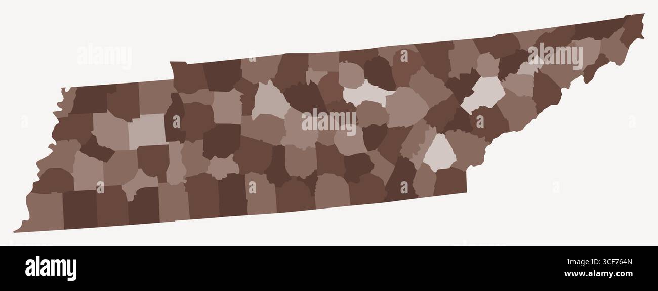 Karte von Tennessee mit Countys. Nur eine einfache Grenzkarte mit Bezirksverteilung. Braune Farbpalette. Stock Vektor