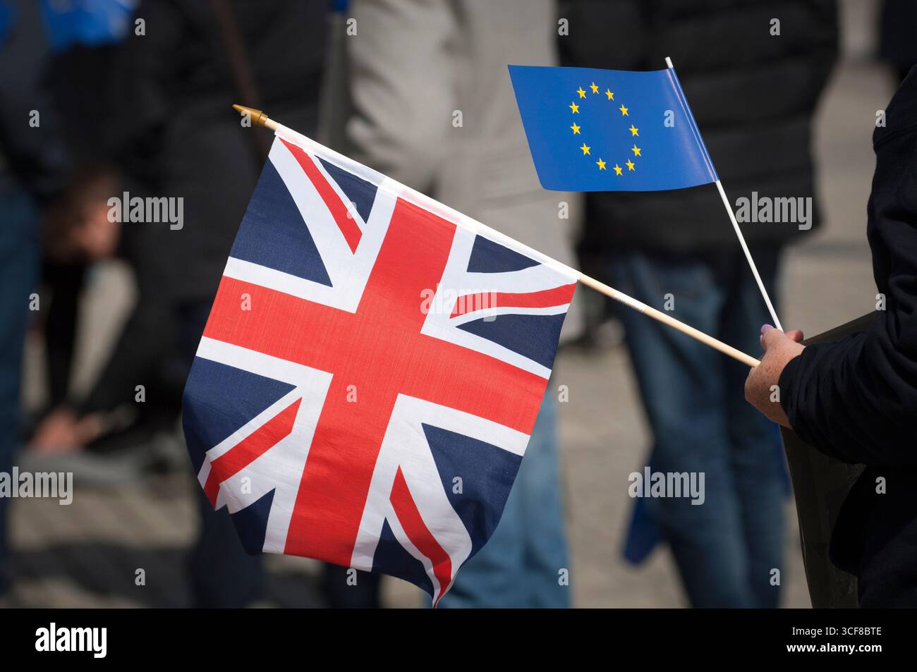 Die Engländer und die Europäer fliegen beim „Marsch für Europa“ in Berlin. Zum 60. Jahrestag der Römischen Verträge. Stockfoto