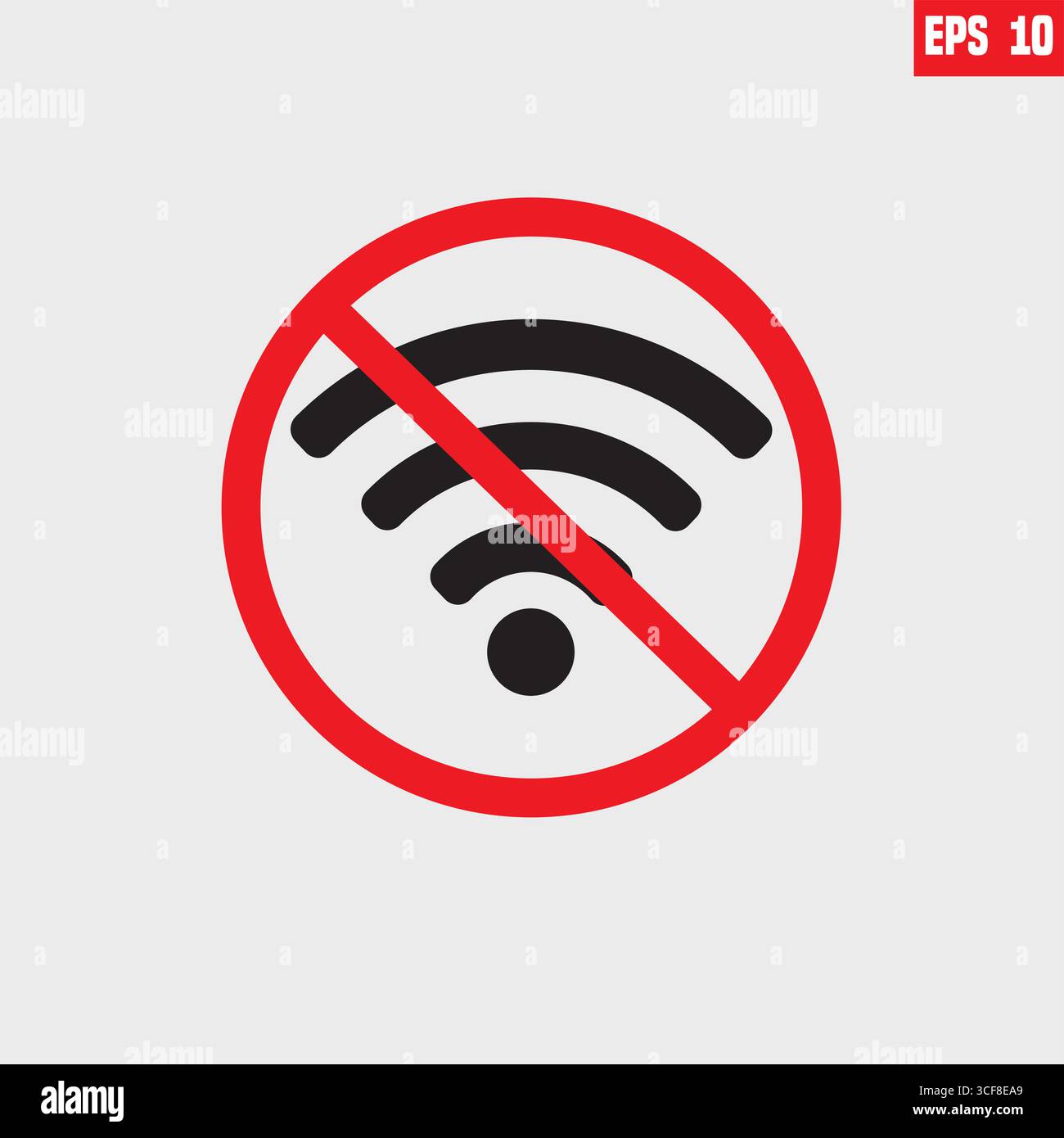 Symbol für kein WLAN-Signal. Symbol für drahtloses Netzwerk. WLAN-Zone. Rotes Verbotsschild. Stoppsymbol Stock Vektor