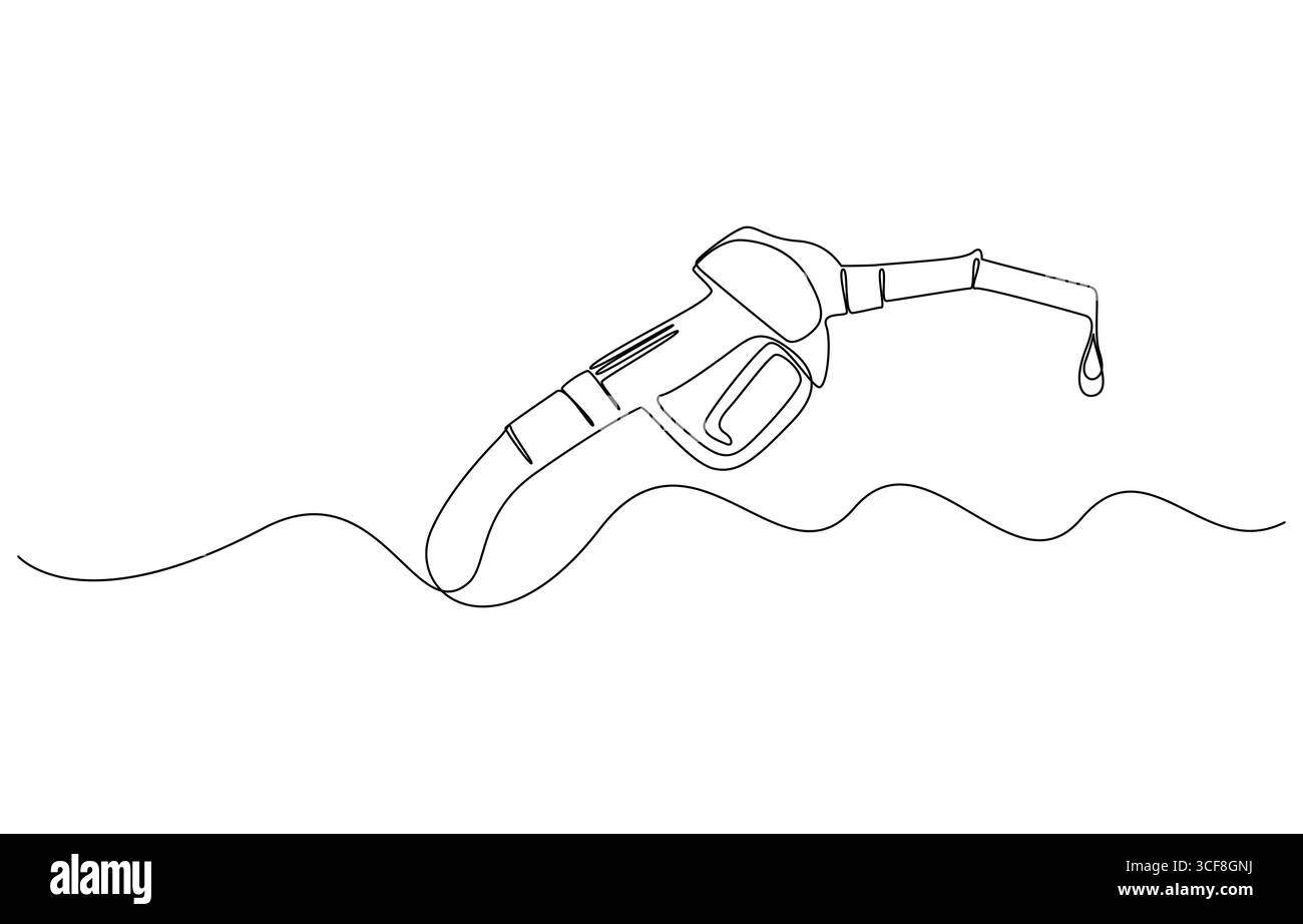Tankgaspistolenspender, einzelne durchgehende Linie Art. Benzinindustrie Business Car Diesel Pumpe Betankung Schlagzeile, Benzinpistole isoliert Stock Vektor
