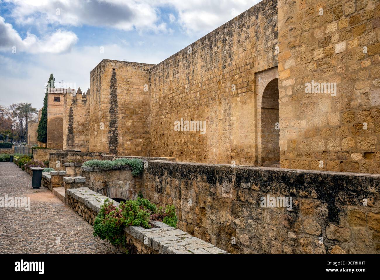Starkes Almodóvar-Tor der Umrandung von Córdoba, Andalusien, Spanien mit dekorativen Bäumen Stockfoto
