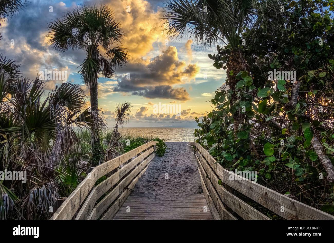 Promenade zum Strand von Venedig am Golf von Amerika, früher Golf von Mexiko in Venedig Florida USA Stockfoto