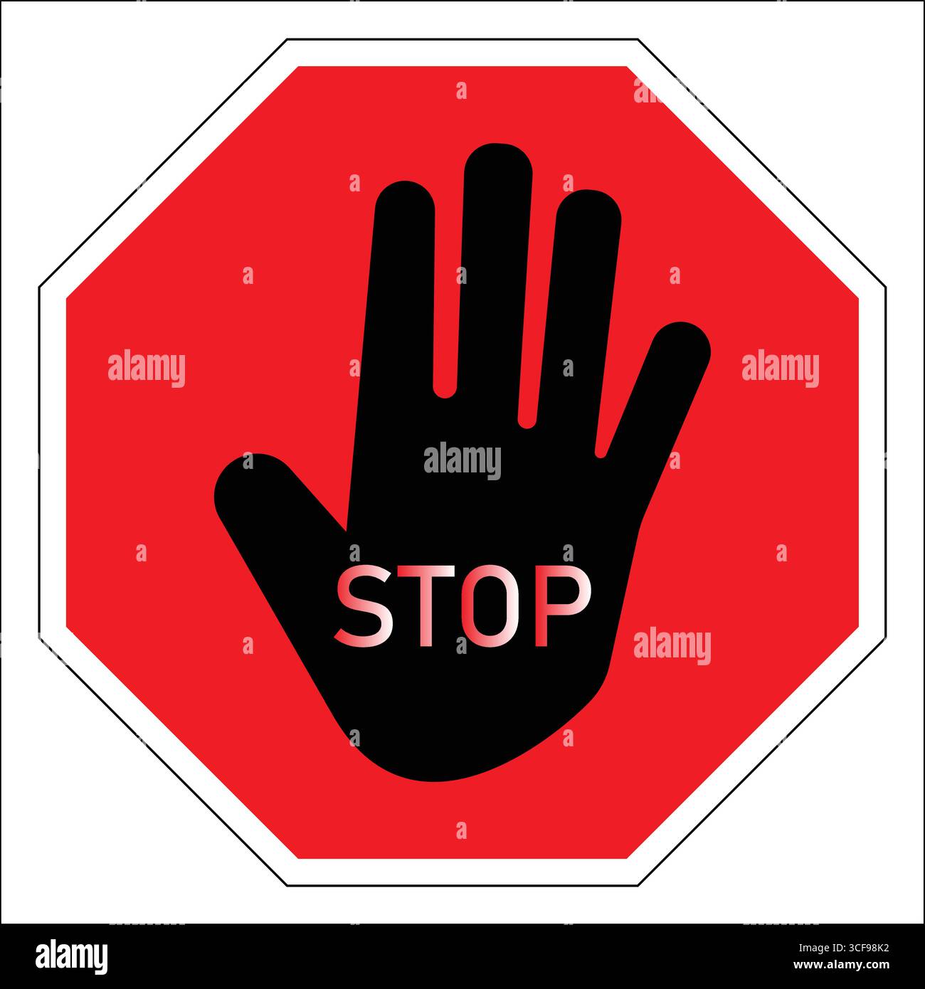 Stoppschild mit offenem Handsignal auf rotem achteckigem Hintergrund, das eine klare Botschaft des Verbots vermittelt. Stock Vektor