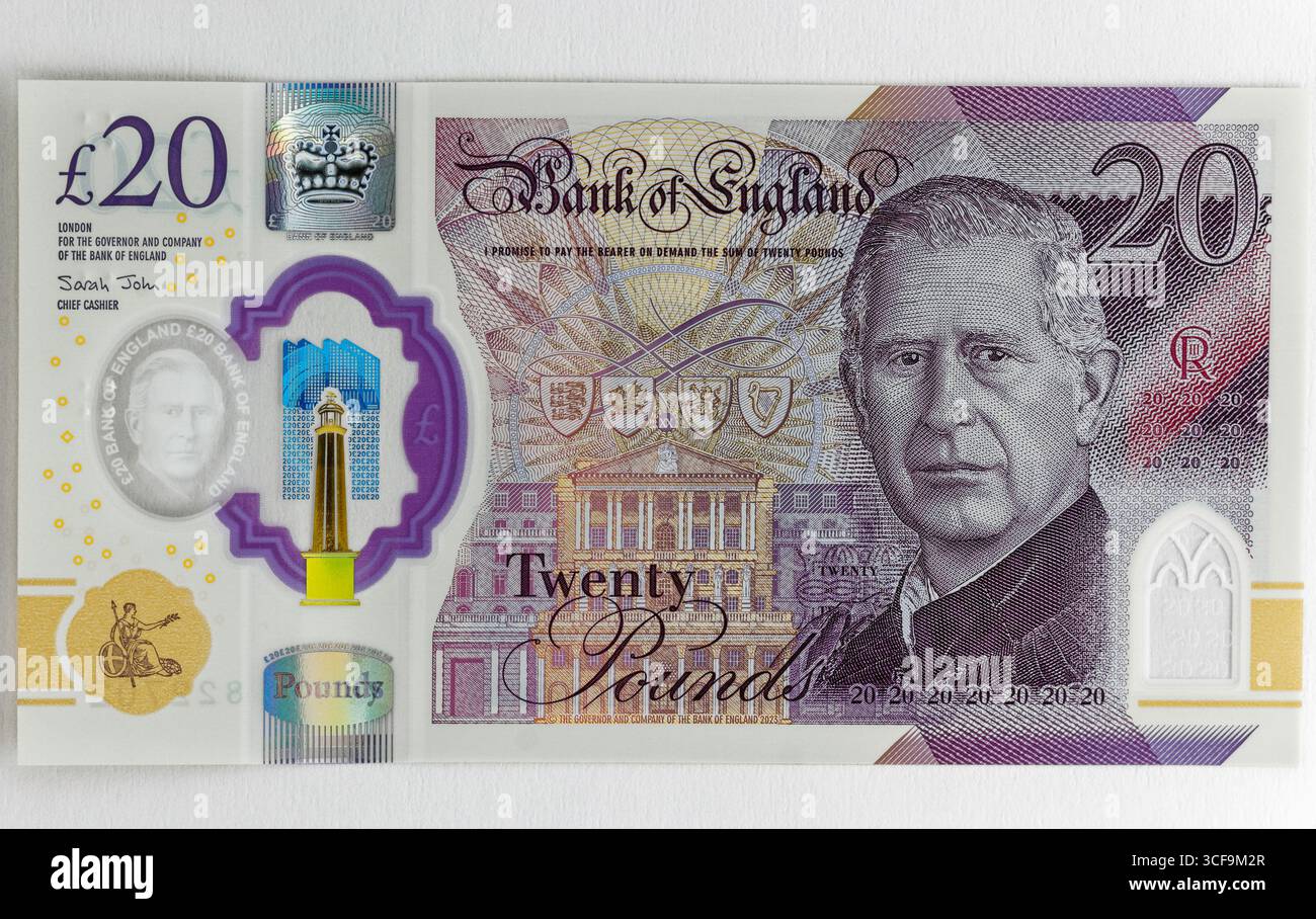 König Charles 111 20 Pfund Schein, Großbritannien. Stockfoto