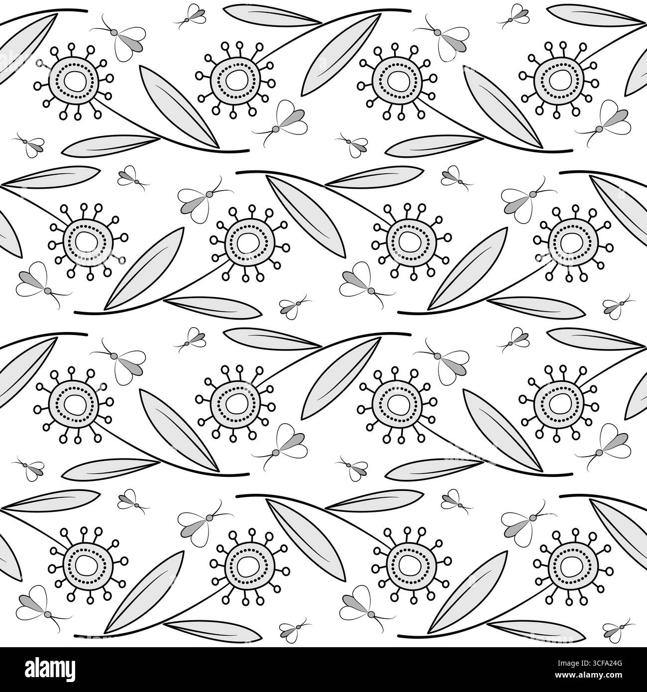 Nahtloses Schwarzweiß-Muster mit Blumenmuster im zentangle-Stil. Isoliertes dekoratives Schmuckstück aus Licht auf weißem Hintergrund. Ungewöhnliche Fantasy-runde Blumen mit Clea Stock Vektor