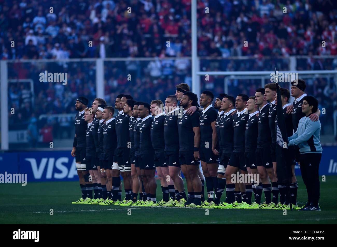 CORDOBA, ARGENTINIEN - 16. AUGUST: Spieler aus Neuseeland stehen vor dem Spiel der Rugby Championship 2025 zwischen Argentinien Pumas und Neuseeland an Stockfoto