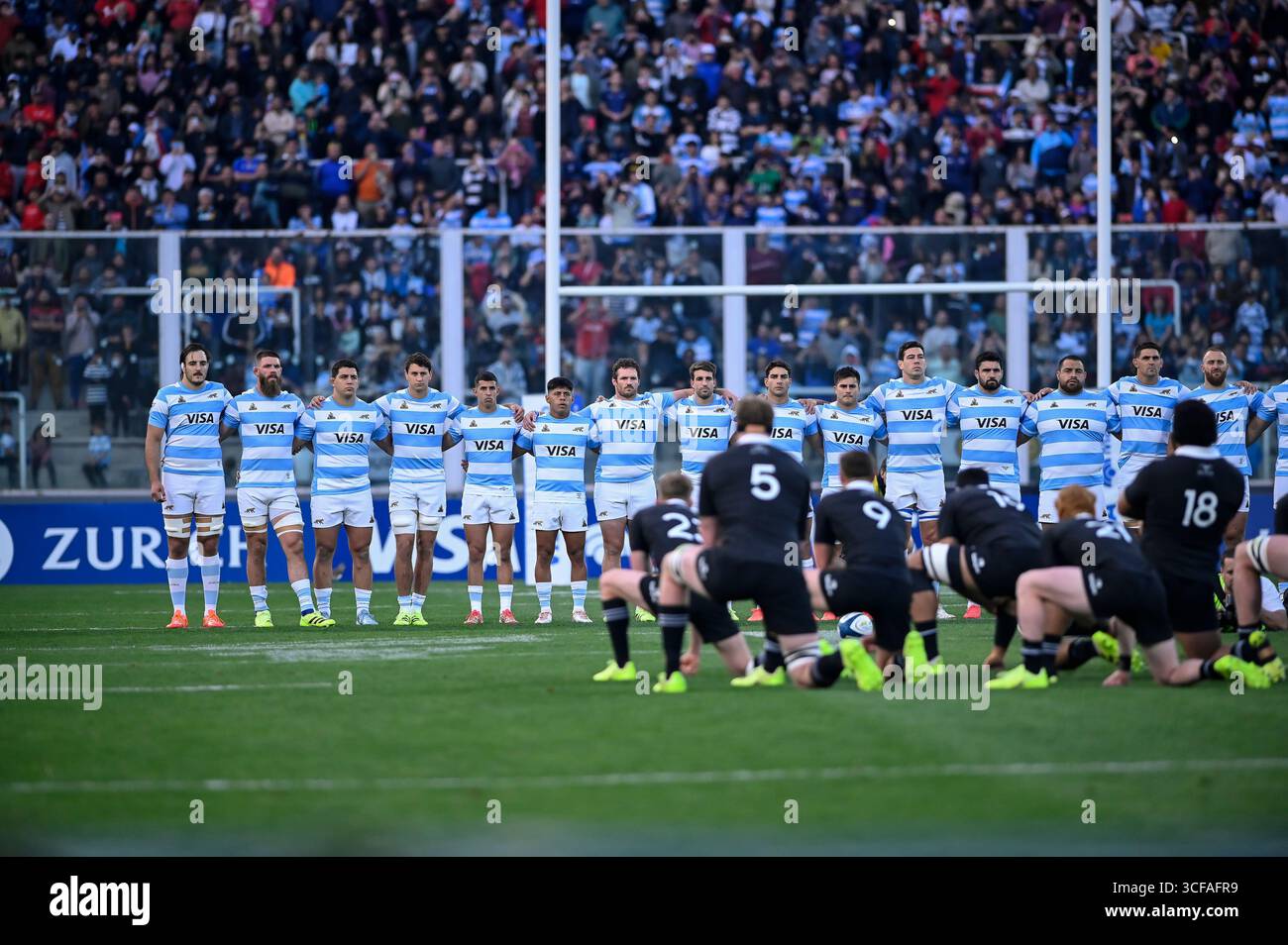 CORDOBA, ARGENTINIEN - 16. AUGUST: Spieler von Argentina Looks spielen während des Spiels der Rugby Championship 2025 zwischen den argentinischen Pumas und New Z ein Haka Stockfoto