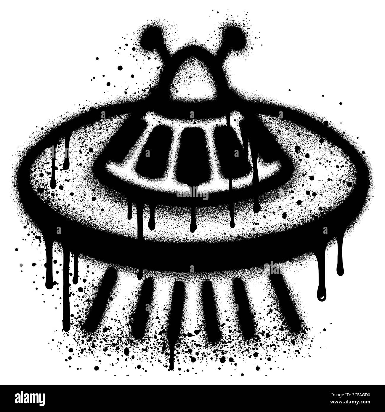 Graffiti-UFO-Symbol-Spray schwarz lackiert isoliert auf weißem Hintergrund. Stock Vektor
