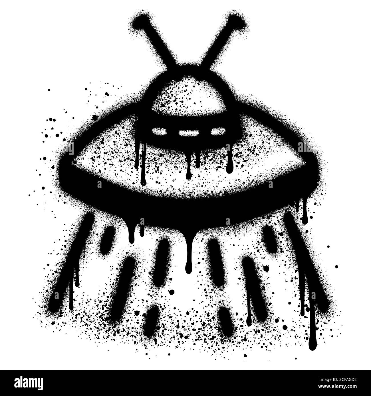 Graffiti-UFO-Symbol-Spray schwarz lackiert isoliert auf weißem Hintergrund. Stock Vektor