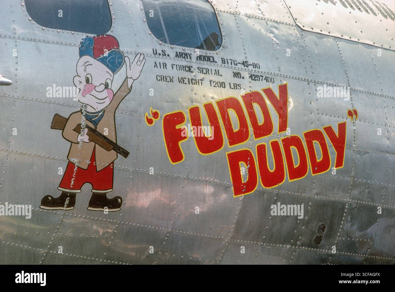 B-17 Nase Art.. Verrückter Duddy. Stockfoto