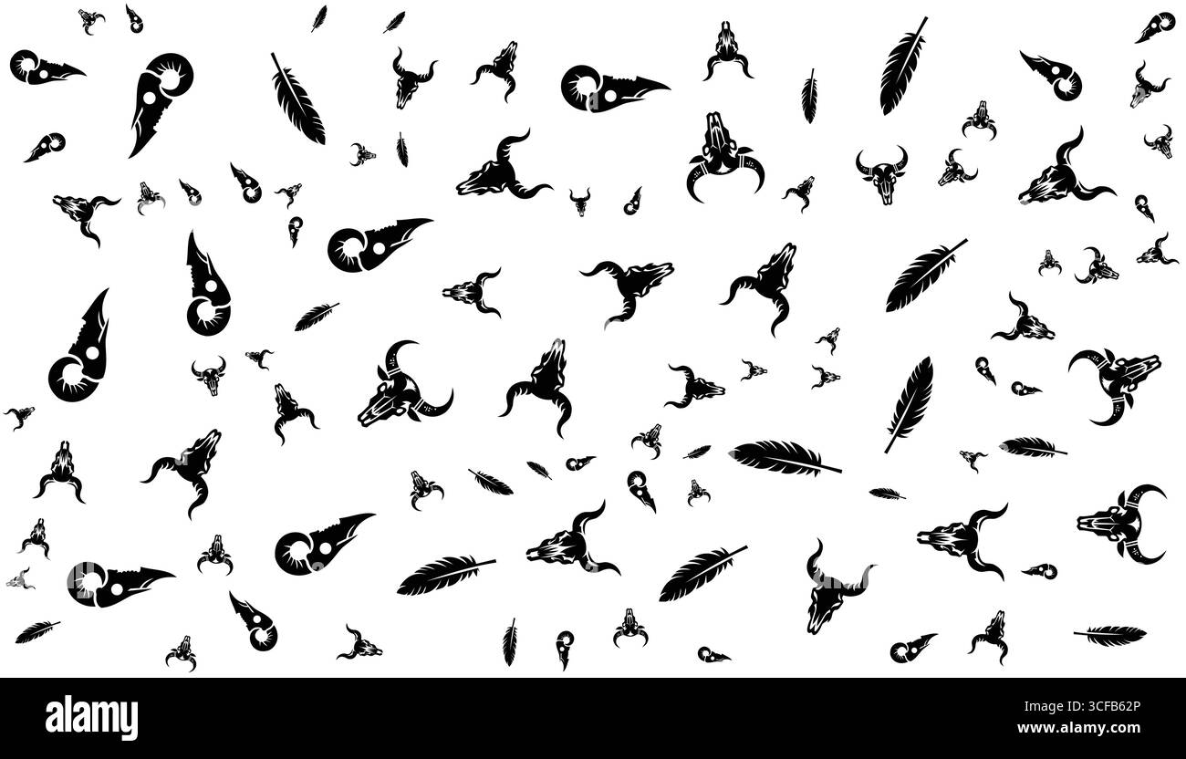 Stierkopf Schädel Silhouette Muster Vektor in weiß und schwarz auf weißem Hintergrund Stock Vektor