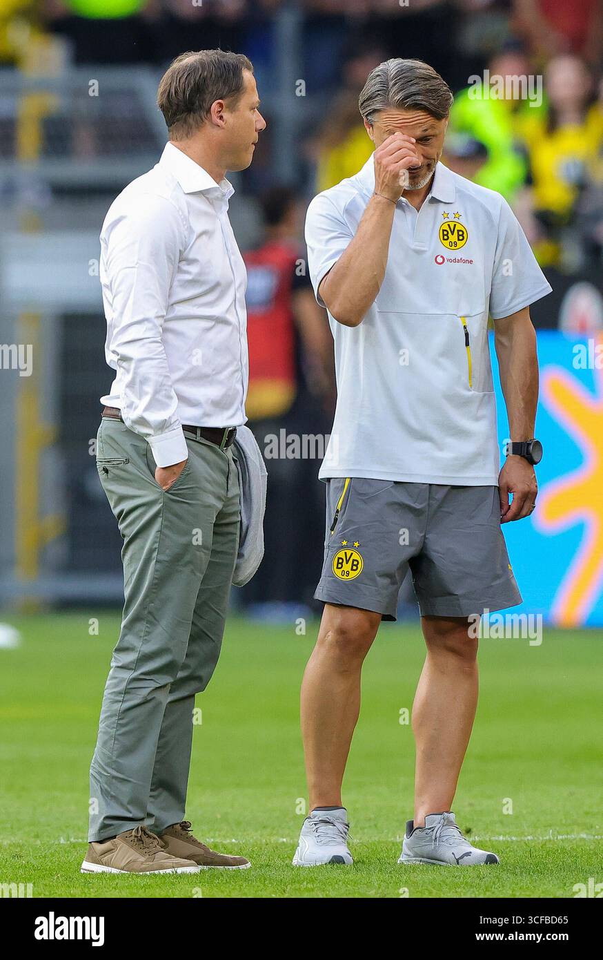 Dortmund, Deutschland. August 2025. firo: 10.08.2025 Fußball, Fußball, 1. Liga, 1. Bundesliga, Saison 2025/2026, Saisoneröffnung, BVB, Borussia Dortmund - Juventus Turin Herren-Sportdirektor Lars Ricken, BVB, links mit Trainer Niko Kovac Credit: dpa/Alamy Live News Stockfoto
