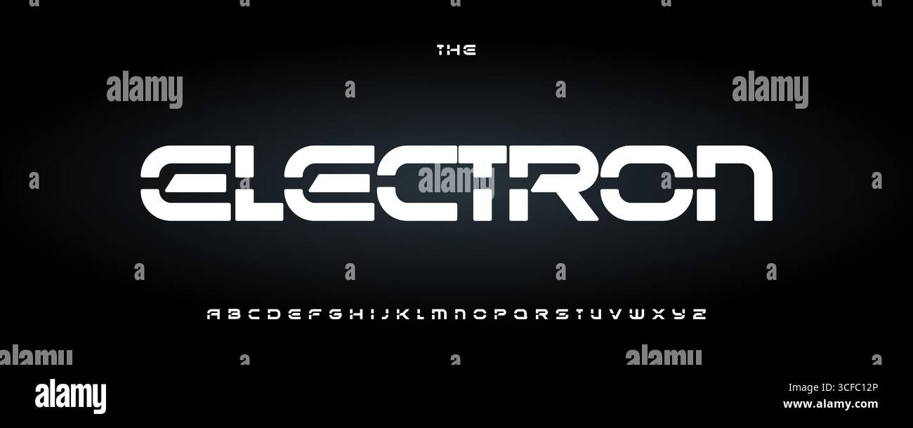 Geometrisches Schablonenalphabet, abgerundete Buchstaben, futuristische technische Schriftart für digitale IoT-Headline, Sci-fi-Titel, Typografie für Cybersicherheit. Breit Stock Vektor