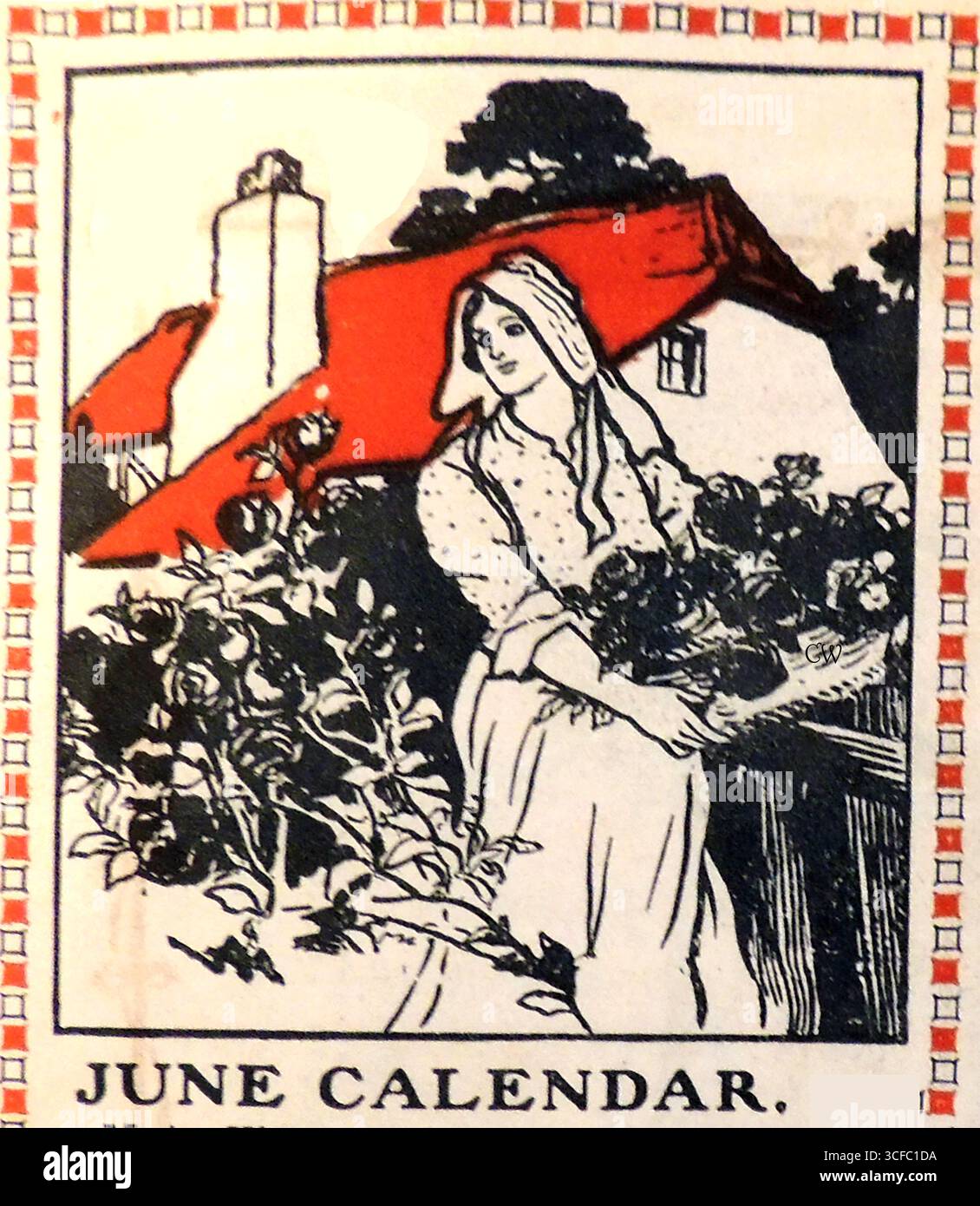 Gartenblumen sammeln = aus einem englischen Kalender von 1908 Stockfoto