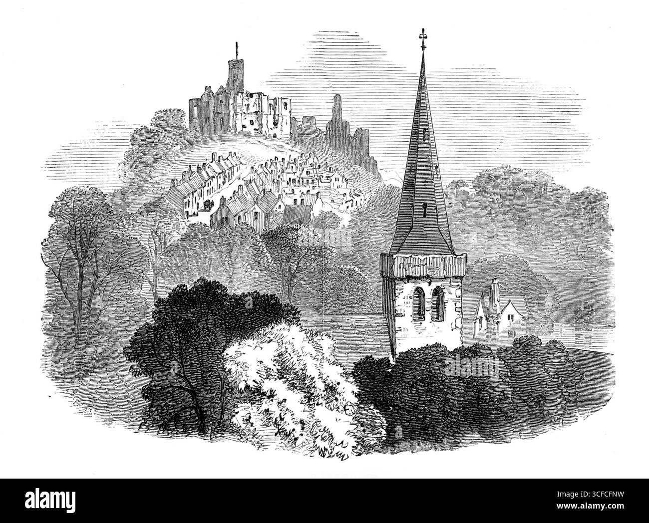 Warkworth, 1881. "Die kleine Stadt Warkworth hat nichts Wichtiges zu zeigen; aber die Brücke, die aus drei Steinbögen besteht, über den Coquet River, wurde früher von einem Turm am südlichen Ende verteidigt und mit einer Säule geschmückt, die das Percy-Wappen zeigt... die Unterscheidung zwischen einer Stadt und einem Dorf in einem alten historischen Land wie England, mit so vielen gültigen rechtlichen und traditionellen Institutionen der Antike, hängt nicht nur von der Anzahl der Häuser oder Menschen ab. Es ist egal, wie viele hundert Menschen diese kleine Ansammlung von Wohnungen bewohnen. Warkworth ist eine Marktstadt, ein Geschäftsbezirk mit einem Stockfoto