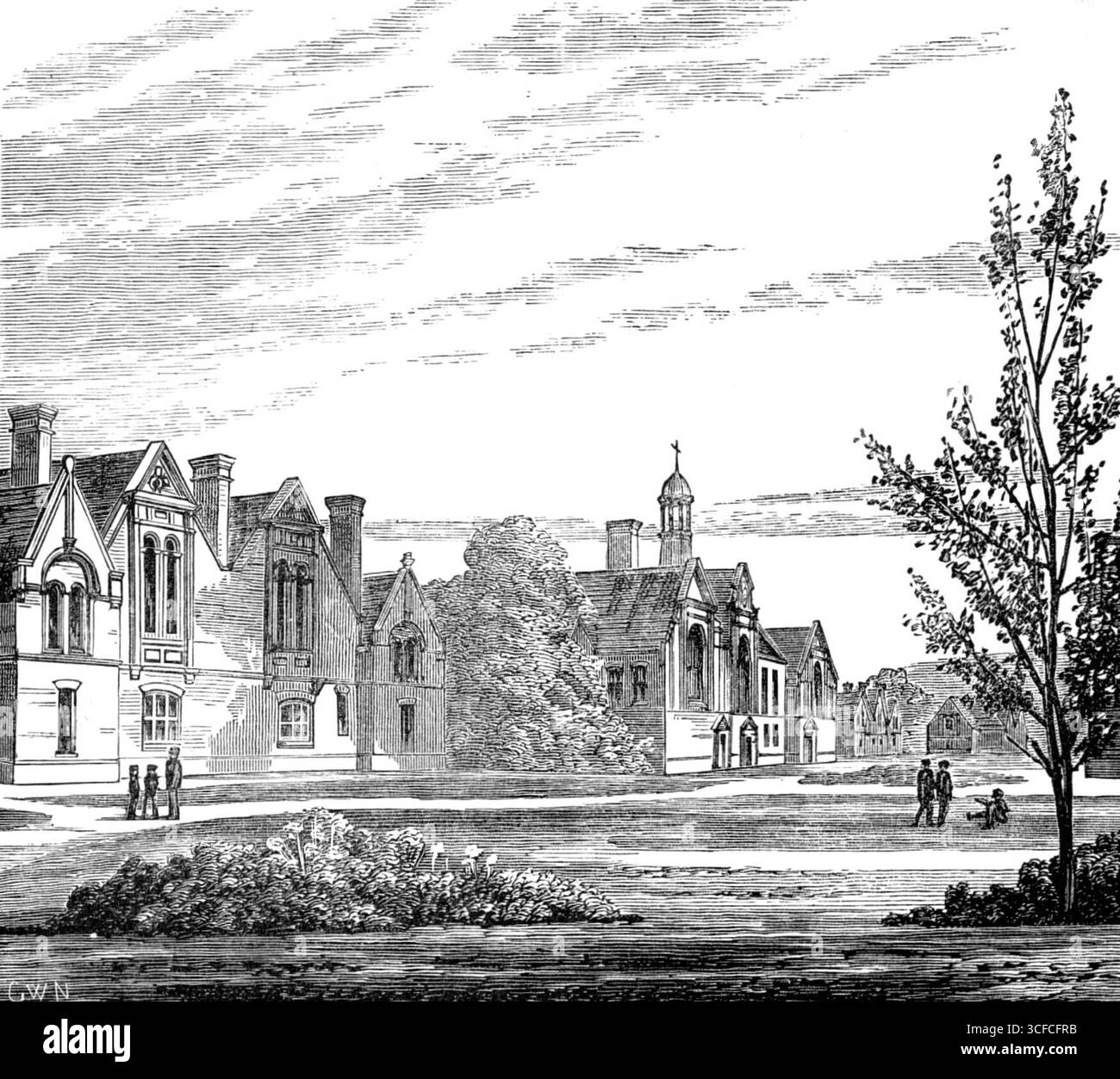 Heim für Waisenkinder in Swanley, eröffnet von Prinz und Prinzessin von Wales, 1883. Wir präsentieren eine Illustration der neuen Gebäude in Swanley, einer Kreuzung der London, Chatham, and Dover Railway, nahe Farningham, die in Verbindung mit denen in Farningham für den Empfang von Waisen und Vaterlosen Jungen errichtet wurden. Die Eröffnung der Häuser von Swanley am Freitag durch ihre Königlichen Hoheiten, den Prinzen und die Prinzessin von Wales, wird in unserer nächsten Veröffentlichung beschrieben, wenn weitere Einzelheiten zu ihren Plänen und dem Fortschritt dieser interessanten gemeinnützigen Einrichtung bereitgestellt werden können. Stockfoto