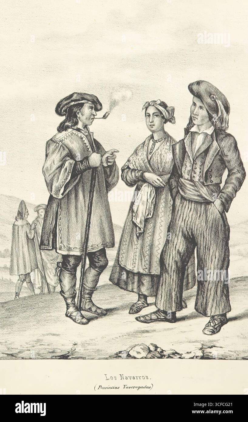 Die Navarrese. (Baskische Provinzen), 1843. (Los Navarros. (Provincias Vascongadas)). Seite 125 aus „España pintoresca, artistica, monumental, literaria y de costumbres“ (malerisches, künstlerisches, monumentales, literarisches und traditionelles Spanien), gedruckt in Mexiko von Vicente Garcia Torres [1843]. Stockfoto