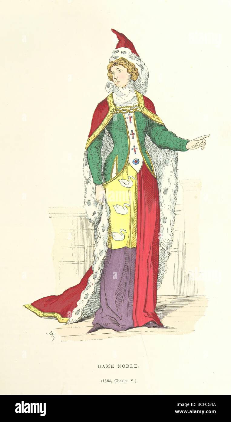 Edle Dame, 1364, (1882). (Dame Noble. (1364, Karl V.)). Seite 37 von „La France et les Français à travers les siècles ... Ouvrage couronné par l'Académie française. Contenant ... Gravuren usw." [Frankreich und die Franzosen durch die Jahrhunderte... Von der Französischen Akademie vergebene Arbeit. Enthält... Gravuren usw.], 1882. Stockfoto