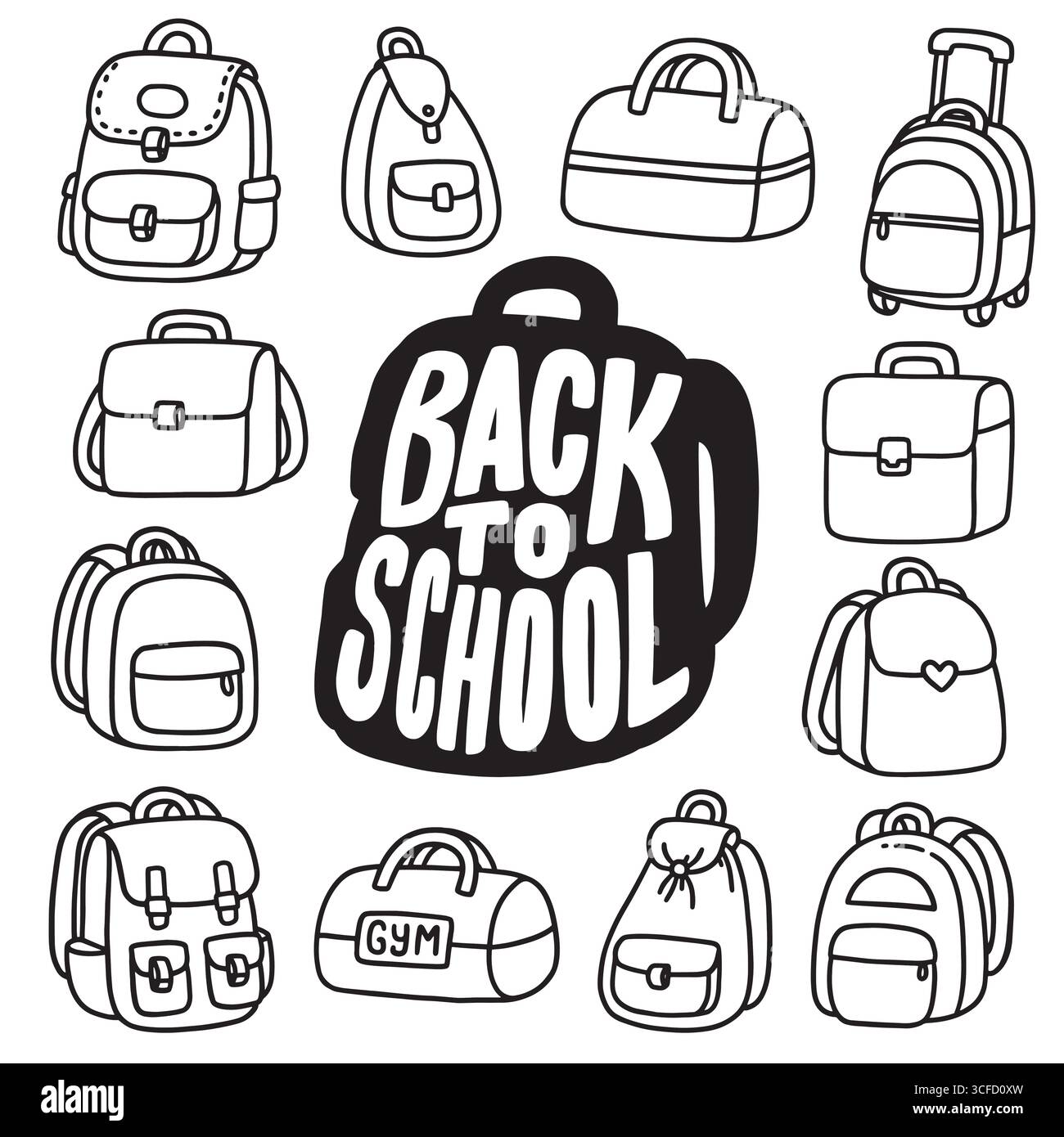 Back-to-School Rucksack Symbole Zusammenstellung Set. Vektorgrafik einfache Illustration Icon Set für Web, T-Shirt Design, andere grafische Design Verwendung Stock Vektor