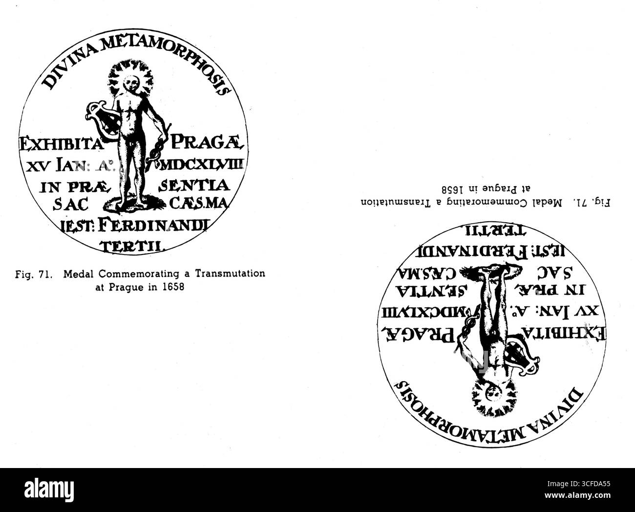 Medaille zum Gedenken an eine Transmutation in Prag im Jahr 1658 Stockfoto