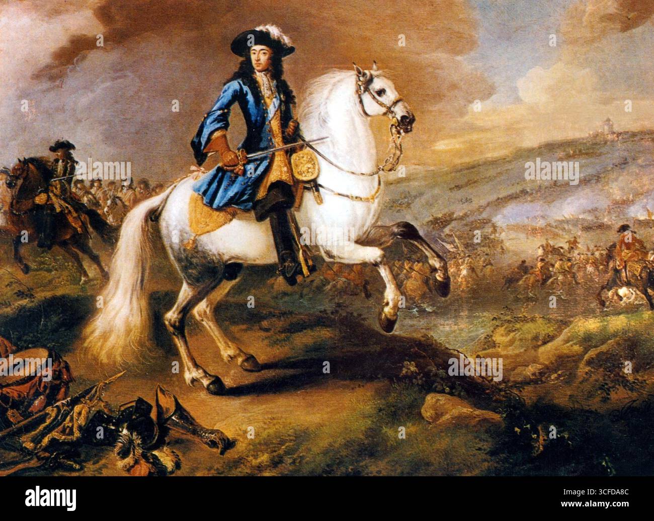 Battle of the Boyne (1. Juli 1690) von Jan Wyck (1640–1702) in der National Gallery, Irland William of Orange untersucht das Feld in der Hitze der Schlacht die Schlacht am Boyne war ein Wendepunkt im Williamitenkrieg in Irland zwischen dem abgesetzten König Jakob II. Von England und VII. Von Schottland und seinem Schwiegersohn und Nachfolger William für die englischen, schottischen und irischen Throne. Sie fand am 1. Juli 1690 vor den Toren der Stadt Drogheda an der irischen Ostküste statt. ©TopFoto Stockfoto