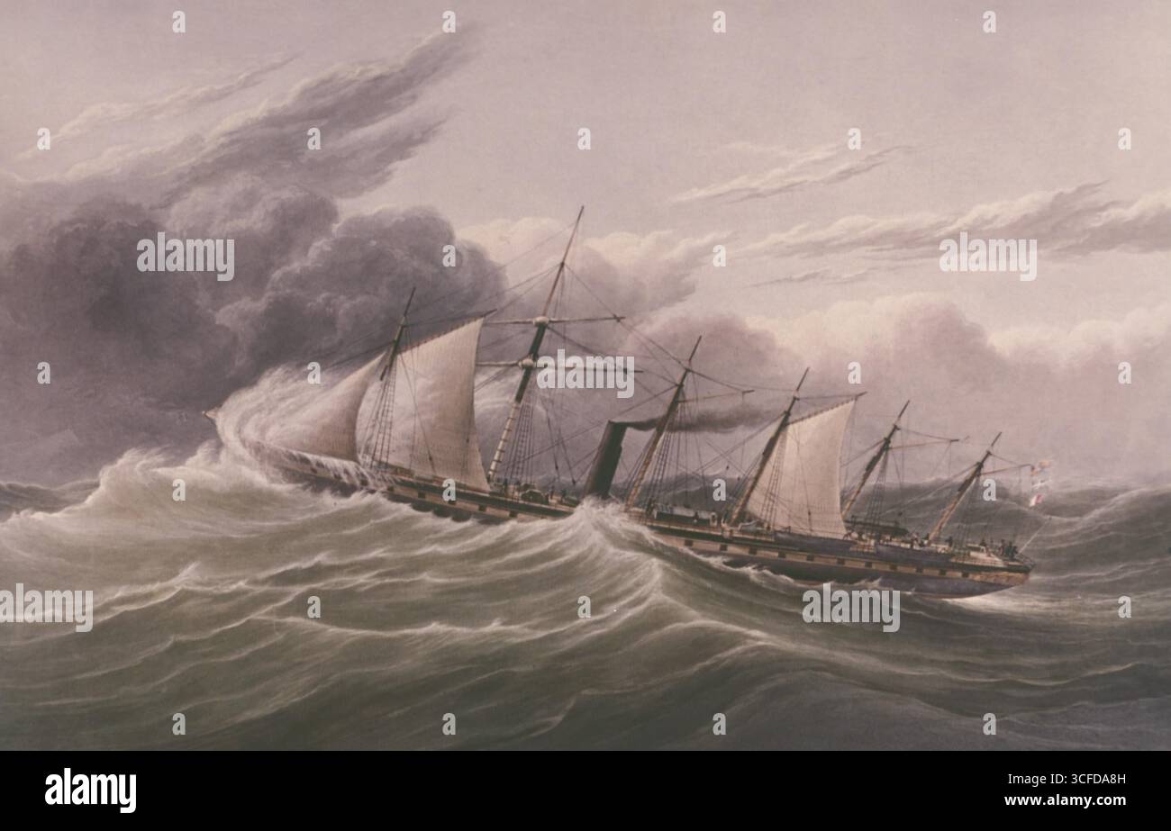 Dampfschiffdrucke aus dem 19. Jahrhundert. National Maritime Museum, Greenwich. Stockfoto