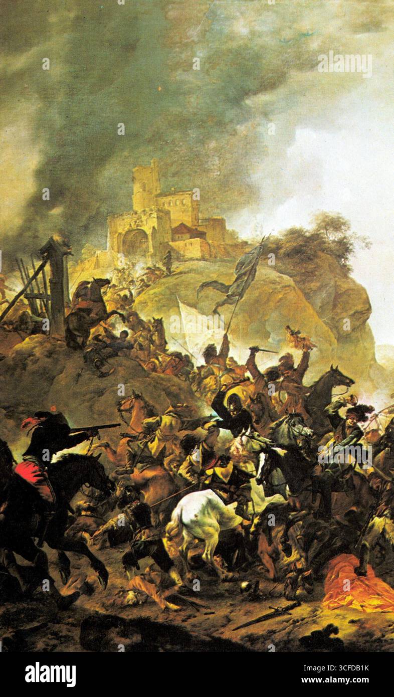 30 Jahre Krieg. Kavallerie-Sortie, typisch für die umherziehenden Bands, die großen Teil Europas im 17. Jahrhundert verwüsteten Stockfoto