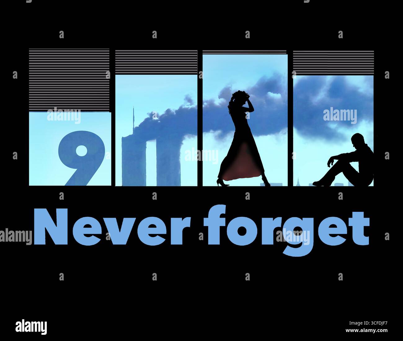 Die Erinnerung an den Terroranschlag vom 11. September 2001 auf das World Trade Center in New York City verfolgt die New Yorker, die Zeugen des Tatorts waren. Thi Stockfoto