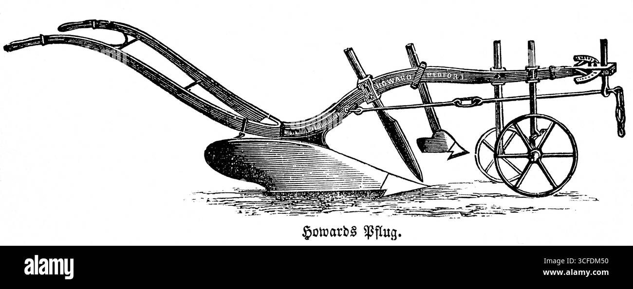 Howard's Pflug, Landwirtschaft im 19. Jahrhundert, australischer Erfinder und Unternehmer, Räder, Griff, Landtechnik, Landwirtschaft, Bodenbearbeitung, fi Stockfoto