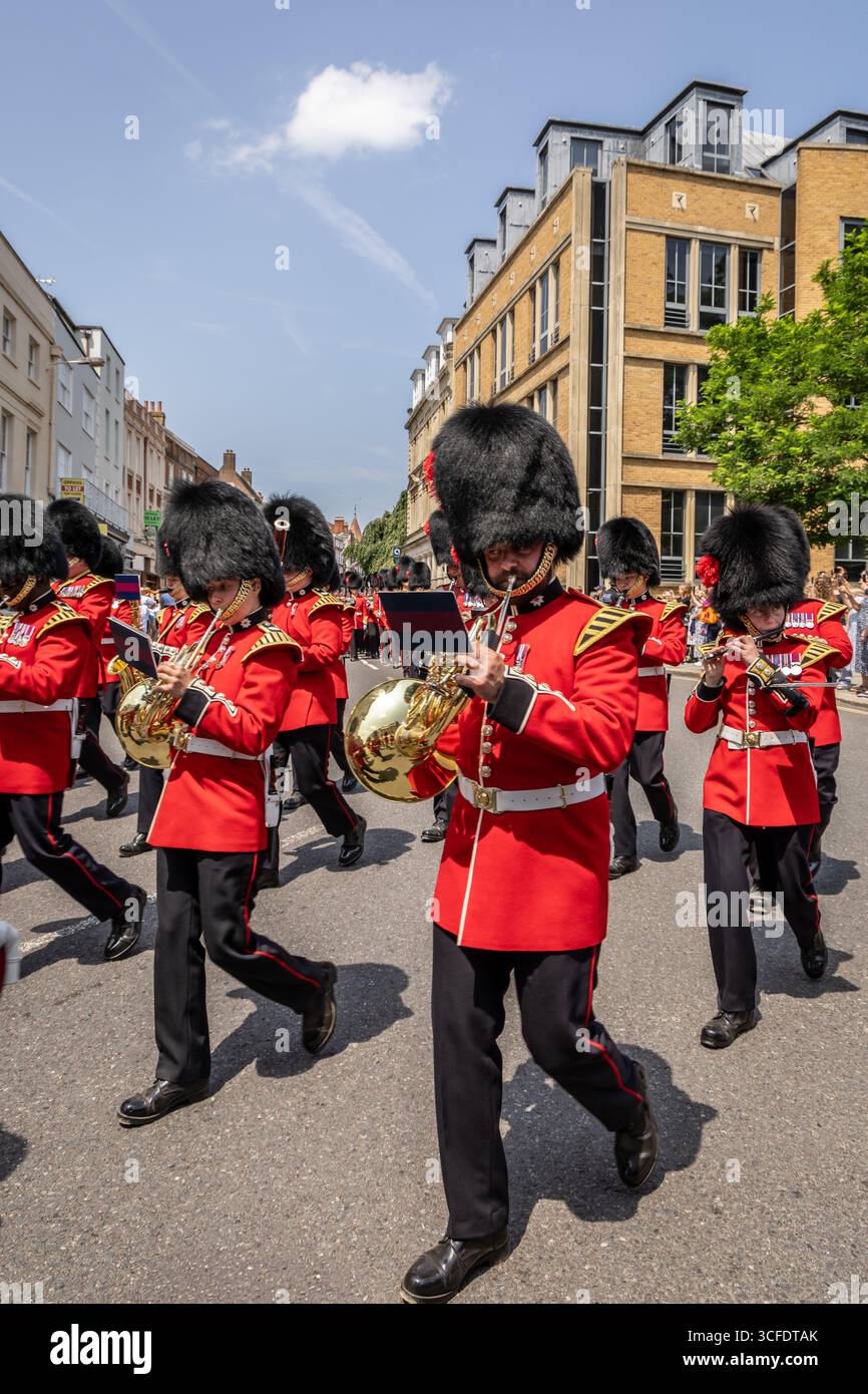 French Horn der Coldstream Guards Band, Windsor, Berkshire, England, Großbritannien Stockfoto