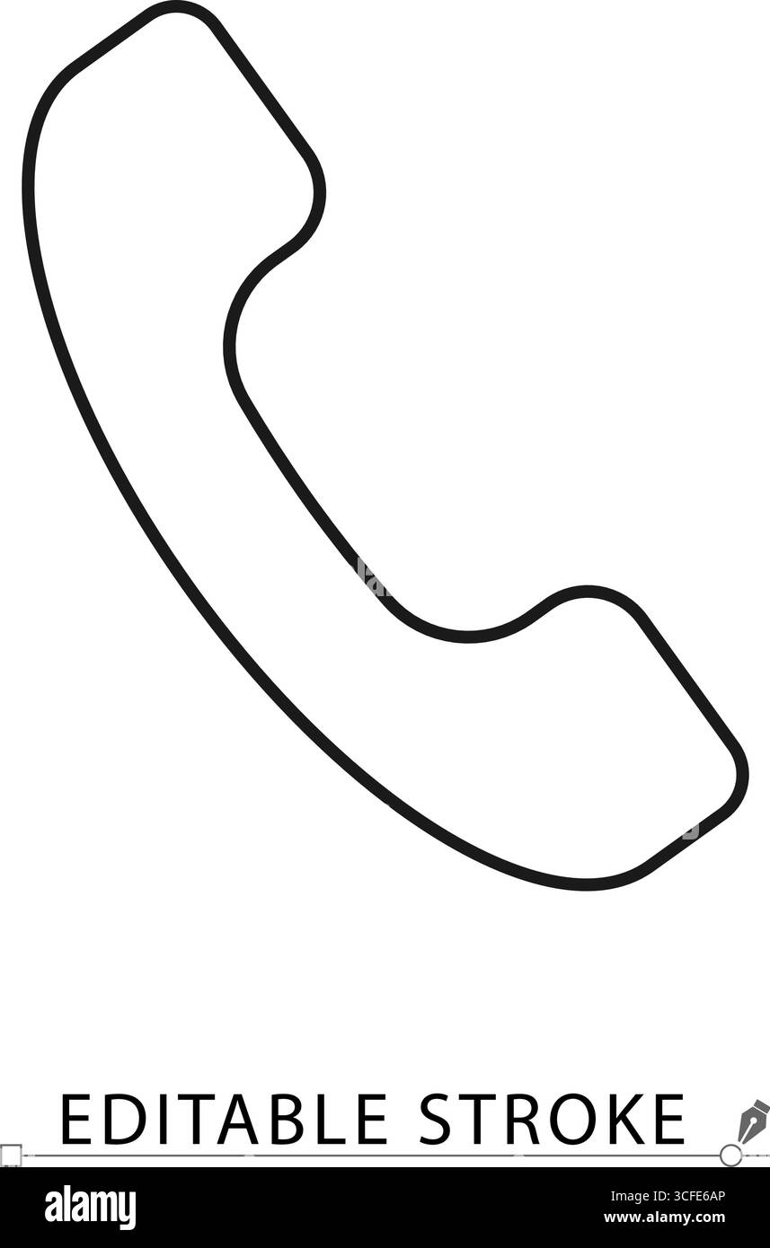 Minimalistische Animation eines klassischen Telefonempfängers im konturierten Icon-Stil. Kommunikationssymbol, Schwarzweiß-Schleife, Alfa-Kanal, sauber Stock Vektor