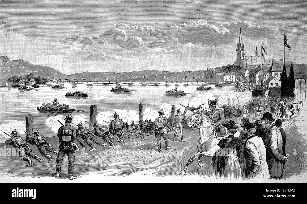 Die Überquerung der 18. Division über den Sund von Sonderburg nach Düppel, der Sturm auf die Düppel Schanzen war die entscheidende Schlacht im Deutsch-Dänischen Krieg von 1864, Deutschland, historische, authentische, digital restaurierte Reproduktion eines Originals aus dem 19. Jahrhundert, Rekorddatum nicht angegeben Stockfoto