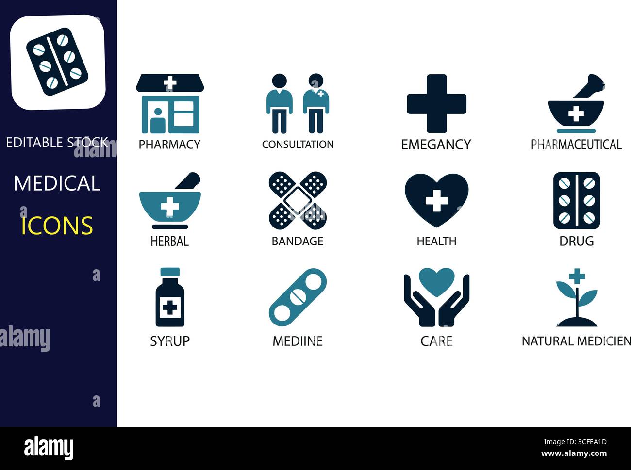 Modernes medizinisches Symbol-Set, das wesentliche Gesundheitssymbole für Apotheke, Beratung und Notfälle in zeitgenössischen Designs bietet Stock Vektor